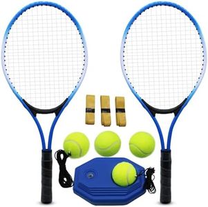 Magicorange Tennis Rackets for Kids 2 Players Recreational Tennis Racquet Set for Beginners and Professional with 4 Tennis Balls, 3 Overgrips, 1 Tennis Bag (Blue)