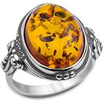 Amber Sterling Silver Large Oval Ring