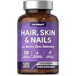 Hair Skin and Nails Vitamins | with Biotin, Zinc and Selenium | Beauty Supplement for Women and Men | 120 Vegetarian Tablets | by Horbaach