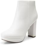 DREAM PAIRS Women's High Heel Ankle Boots Chunky Platform Booties Shoes,Size 8,White/Pu,Stomp