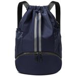 CHEPULA Drawstring Gym Bag, Large Sports Backpack String Swim Drawstring PE Bags for Women Men, Travel Beach School Bag with Waterproof navy…