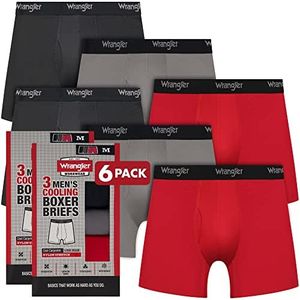 Wrangler - Mens Cooling Boxer Briefs- Mens Boxer Brief Underwear 6" Inseam for Men Pack of 6, Red/Black/Charcoal, Small