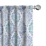 Ambesonne Watercolor Window Curtains Pack of 2, Old Fashioned Floral Motifs Traditional Moroccan Elements Classical, Lightweight Set with Rod Pocket, 4 Panels of - 28" x 63", Blue Green