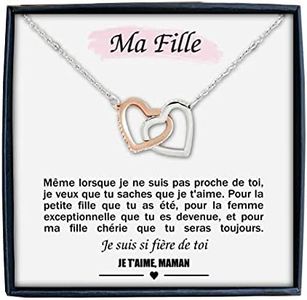 TILOVE - Collier Personnalisé pour Femme avec Pendentif en Forme de Coeurs Entrelacés Contenant un Message d'Amour pour Votre Fille signé Maman | Idée Cadeau Anniversaire, Noël, Fête des Mères