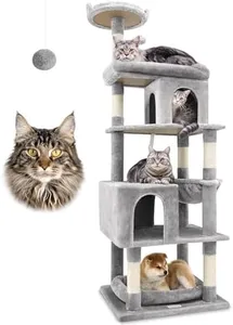 Globlazer S72 Heavy Duty Cat Trees for Large Cats, Sturdy 72in Maine Coon Cat Tree for Large Cats 20 lbs+ Heavy Duty Cat Tower for Adult Biggest Cats with 6 Scratching Posts, Hammock, Light Grey