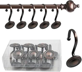 Bronze Shower Curtain Hooks, Decorative Shower Curtain Rings, Metal Curtain Rod Hooks, Round Shower Hook Rust Proof, Vintage Curtain Hangers for Bathroom Liner Window Rods, Set of 12