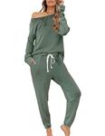 Zilcremo Women Two Piece Outfits Pajamas Set Long Sleeve Pullover Tops and Long Pants Sweatsuits Tracksuits Green M