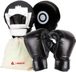 MERCIEL Boxing Gloves and Punching Mitts Set for Men and Women, Pro Training Sparring, Muay Thai, MMA, Boxing, Mixed Martial Arts, Kickboxing, and Heavy Bag Training (White Grade)