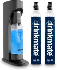 Drinkmate OmniFizz Sparkling Water & Soda Maker – 2 CO2 Cylinders, Matte Black