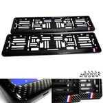 RZG 2x Black Real Carbon Fibre Fiber Euro UK Car Licence Registration Number Plate Holder Surround Frame DS France