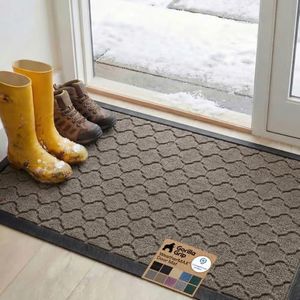 GORILLA GRIP 100% Waterproof All-Season WeatherMAX Doormat, 34x58, US Designed Natural Rubber, Stain and Fade Resistant, Low Profile Indoor Outdoor Door Mats, Easy Clean Patio Mat, Latte Quatrefoil