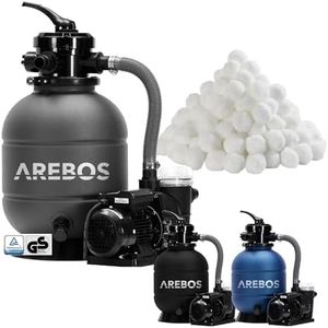 Arebos Sandfilteranlage mit Pumpe inkl. 700g Filterbälle | Grau | 400W | 10.200 L/h | Tankvolumen bis zu 27,5 kg Sand | 7 - Wege Ventil mit Griff | mit Druckmanometer | Poolfilter