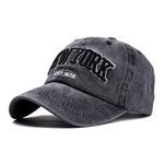 Baseball Hat New-York Distressed-Adjustable-Strapback - Washed Twill Dad Hat Unisex, Black, One Size