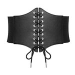 SANSTHS Wide Women Corset Belt, Laced-up Elastic Belt for Halloween Costume or Any Parties, Black S