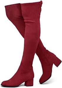 Shoe Land Womens CARAA Over the Knee Thigh High Boots Low Block Chunky Heel Long Stretch Fall Dress Boots, Burgundy, 6