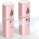 GIVERARE 2 Pack Nano Facial Steamer, Handy Mini Mister with Mirror, USB Rechargeable Mist Sprayer, Visual Water Tank Moisturizing&Hydrating for Face, Makeup, Skin Care, Eyelash Extensions-Pink