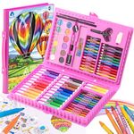 Art Set, VigorFun 121 Piece Art Supplies Drawing Painting Kit Includes Oil Pastels, Crayons, Colored Pencils, Watercolor Cakes, Gifts for Kids Girls Boys Teens (Pink)