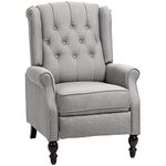 HOMCOM Fabric Recliner Chair for Living Room, Push Back Reclining Chair with Wingback, Button Tufted, Nail Head Trim, Footrest, Light Grey