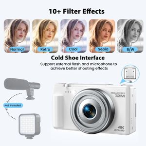 4K Digital Vlogging Camera, 72MP Autofocus, 18X Zoom, Flip Screen, 64GB Card