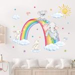 decalmile Rainbow Animal Wall Decals Elephant Koala Rabbit Clouds Wall Stickers Baby Nursery Kids Room Living Room Wall Decor