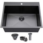 25x22 Inch Black Drop in Kitchen Sink, Top Mount 16 Gauge Stainless Steel Single Bowl Deep Small Kitchen Sink, 25 Inch Gunmetal Black RV Laundry Utility Sink