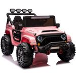 Kids Republic 2-Seater 24V Electric Ride-On Jeep with Full LED Lights, Parental Remote Control, MP3 Player, and 3 Speeds for Kids (24V, Pink)