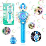 Babuloo Magic Bubble Wand for Kids, Automatic Bubble Machine 1000+ Bubbles Per Minute with Lights/10 Holes/Bubble Solution, Handheld Bubble Wand Blower for Boys Girls Outdoor Party Wedding Gift-Blue