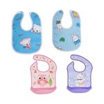 Secure Steps Baby Bibs Cotton and Silicone Bibs with Detachable Tray | Adjustable Buttons Waterproof Washable Bibs for Baby Boy and Baby Girl | 2 Cotton and 2 Silicone Bibs for 6-36 Months (Pack of 4)