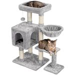 Yaheetech Cat Tree, 96cm Cat Tower with Large Perch, 6 Cat Scratching Posts and Cozy Condo for Indoor Cats, Cat Activity Centre Cat House for Large Cats, Light Grey