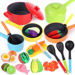 GILOBABY Kitchen Pretend Toy, Role Play Cutting Fruit Food Toy & Cookware Pot & Pan Set, Educational Gift Toy for Kid Girl Boy Toddler Age 3,4,5,6,7,8, Cooking Utensil Vegetable Toy for Children