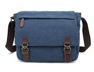 Sechunk Canvas Vintage Messenger Bag Shoulder bag Leather Large Travel Crossbody bags for men women 15inch Laptop, Blue, L