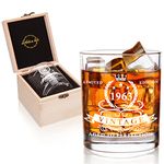 LIGHTEN LIFE 61st Birthday Gifts for Men,1963 Whiskey Glass in Valued Wooden Box,Whiskey Bourbon Glass for 61 Years Old Dad,Husband,Friend,12 oz Old Fashioned Glass