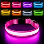 PcEoTllar LED Dog Collar Rechargeable Waterproof 7 Color Change Light Up Dog Collars Super Bright Night Safety High Visibility 10H Working Time for Small Medium Large Dogs - Pink -S