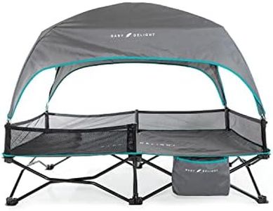 Baby Delight Go with Me Bungalow Deluxe Portable Cot, Toddler Travel Bed, Indoor and Outdoor, Sun Canopy, Grey & Teal