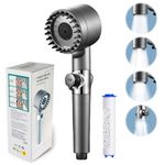 Shower Head,4 Modes with Pause Button High Pressure Shower Head with Handheld,Chlorine & Flouride Filter,Helps Dry Skin & Hair Loss,Best Bathroom Accessories for Shower Experience (Black)