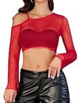 Avidlove Sexy Crop Tops for Women Fishnet Top Long Sleeve Christmas Red Sheer Blouse See Through Floral Lace Tops