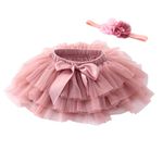 Beganly Baby Girls Soft Fluffy Ruffles Tulle Tutu Skirt with Diaper Cover Toddler Photoshoot Birthday Party Outfits Princesses Skirt Sets with Flower Headband Dusty Rose M