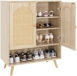 GarveeHome Stylish Rattan Shoe Cabinet with Doors, 4-Tier Shoe Storage for Entryway, Shoe Rack Organizer with Adjustable Shelves, Light Oak