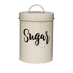 Amici Home 7CDI044R Maddox Collection Cream & Gold Speckled Metal Sugar Canister Push Top Lid, Painted Script Decal, 44 Ounce Capacity