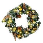 BELLE VOUS 35cm/13.78 Inches Christmas Wreath with Lights - Artificial Pine Garland with Battery Operated LED Lights - Decorative Xmas Ornament for Table Centrepieces or Xmas Party/Home Decoration