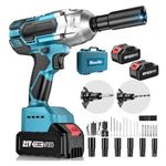 Seesii Brushless Cordless Impact Wrench 1/2 inch Max Torque 479 Ft-lbs(650Nm), 3300RPM w/ 2X 4.0 Battery, 6 Sockets,9 Drill,6 Screws, High Power Impact Wrench for Car Home