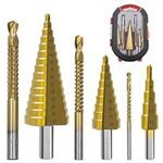 6PCS HSS Drill Bit Set with Case, Titanium Coated 3 Sizes of Step Drill Bits and 3 Sizes of Twist Drill Bits for Metalworking, Woodworking, Hole Drilling