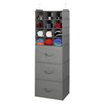 KEEGH 7-Shelf Hanging Closet Organiser with 3 Removable Drawers and 12 Pockets, 137 x 40 x 30 cm, Foldable Hanging Wardrobe Organizer for bedrooms,Gray