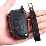 EASYANT Genuine Leather Car Key Fob Cover Compatible with 2018-2022 Jeep Gladiator Wrangler Sahara Rubicon 4 Buttons Black