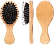 2 Pcs Boar Bristle Detangling Hair Brush Wooden Paddle Brush for Women Men Kids, Anti-frizz Mini Detangler Brush Styling Hairbrush Comb for Curly Fine Straight Natural Hair, Boar Nylon Mixed Bristle Hair Brush