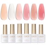 GAOY Milky White x Jelly Nude Gel Nail Polish Set, 6 Transparent Colors Sheer Pink Orange Gel Nail Kit for Salon Gel Manicure and Nail Art DIY at Home