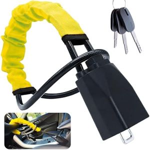 Anowker Car Steering Wheel Lock, Lightweight Anti Theft Club Lock, 43cm Universal Seat Belt Buckles Sturdy Lock with 3 Keys, Fit Most Vehicle Car SUV Truck Van (Yellow)