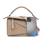 Womens Geometric Design Handbags, 9.6x4.1x6.7in Lychee Grain Crossbody Bag Mini Top Handle Bag for Mother's Day Gift, Khaki, Classic