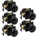 GOBEKOR 5 Pack Black Passage Door Knobs Interior Matte Black Square Keyless Door Knobs Indoor Closet Hall Door Knob Indoor Round Passage Door Handle