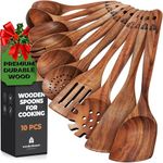 Wooden Spoons for Cooking, 10 Pcs Wooden Cooking Utensils Set – Wooden Utensil Set for Nonstick Pans & Cookware – Teak Wood - Sturdy, Lightweight & Heat Resistant